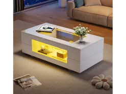 Mesa De Centro*ModernLuxe Mesa de centro 100x50x35 cm - com iluminação LED - amplo armazenamento - Branco