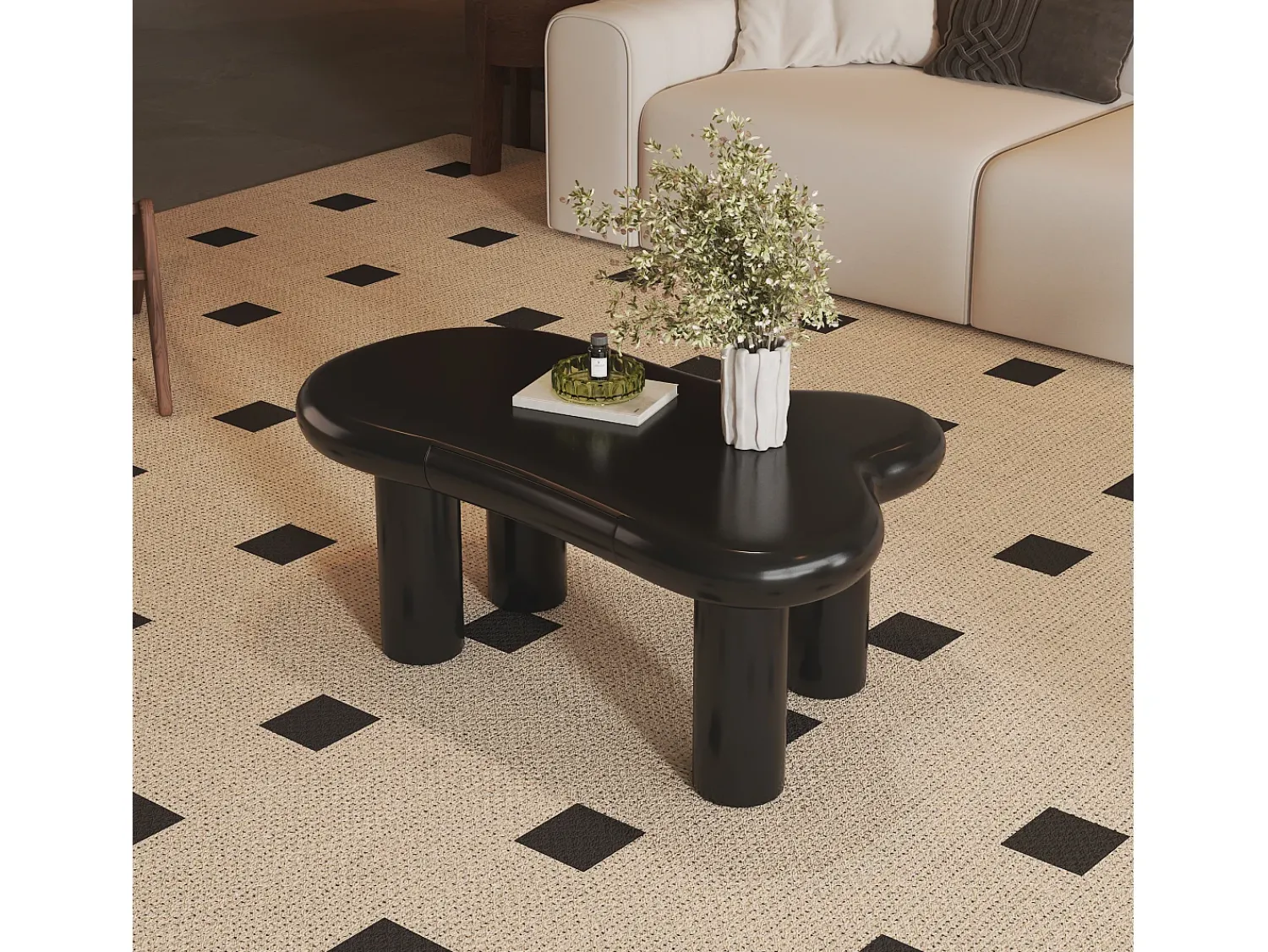Mesa De Centro*ModernLuxe Mesa de centro 98x65.5x40 cm - forma de nuvem - 1 gaveta - com iluminação LED - Preto
