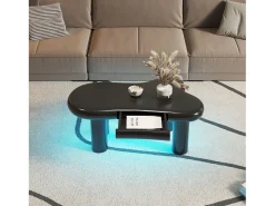 Mesa De Centro*ModernLuxe Mesa de centro 98x65.5x40 cm - forma de nuvem - 1 gaveta - com iluminação LED - Preto