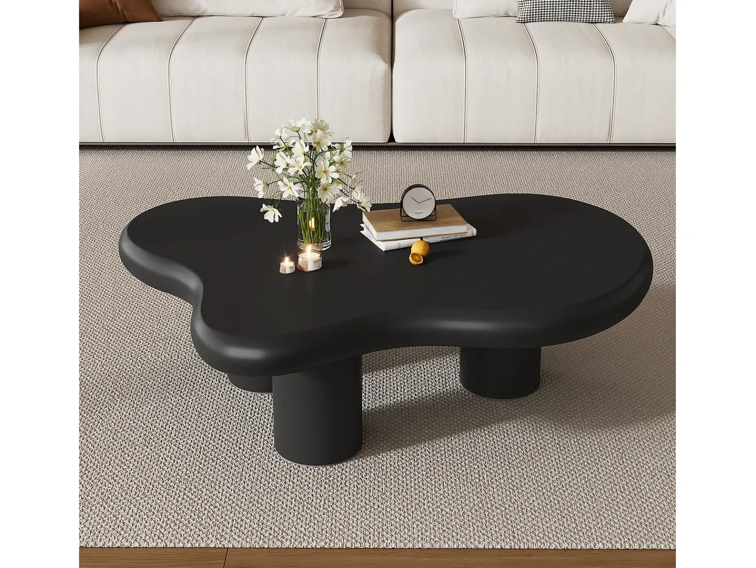 Discount ModernLuxe Mesa de centro 97x67x32 cm - Forma de nuvem - Acabamento laqueado - MDF - Preto