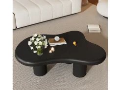 Discount ModernLuxe Mesa de centro 97x67x32 cm - Forma de nuvem - Acabamento laqueado - MDF - Preto