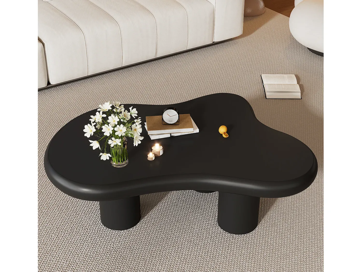 Discount ModernLuxe Mesa de centro 97x67x32 cm - Forma de nuvem - Acabamento laqueado - MDF - Preto
