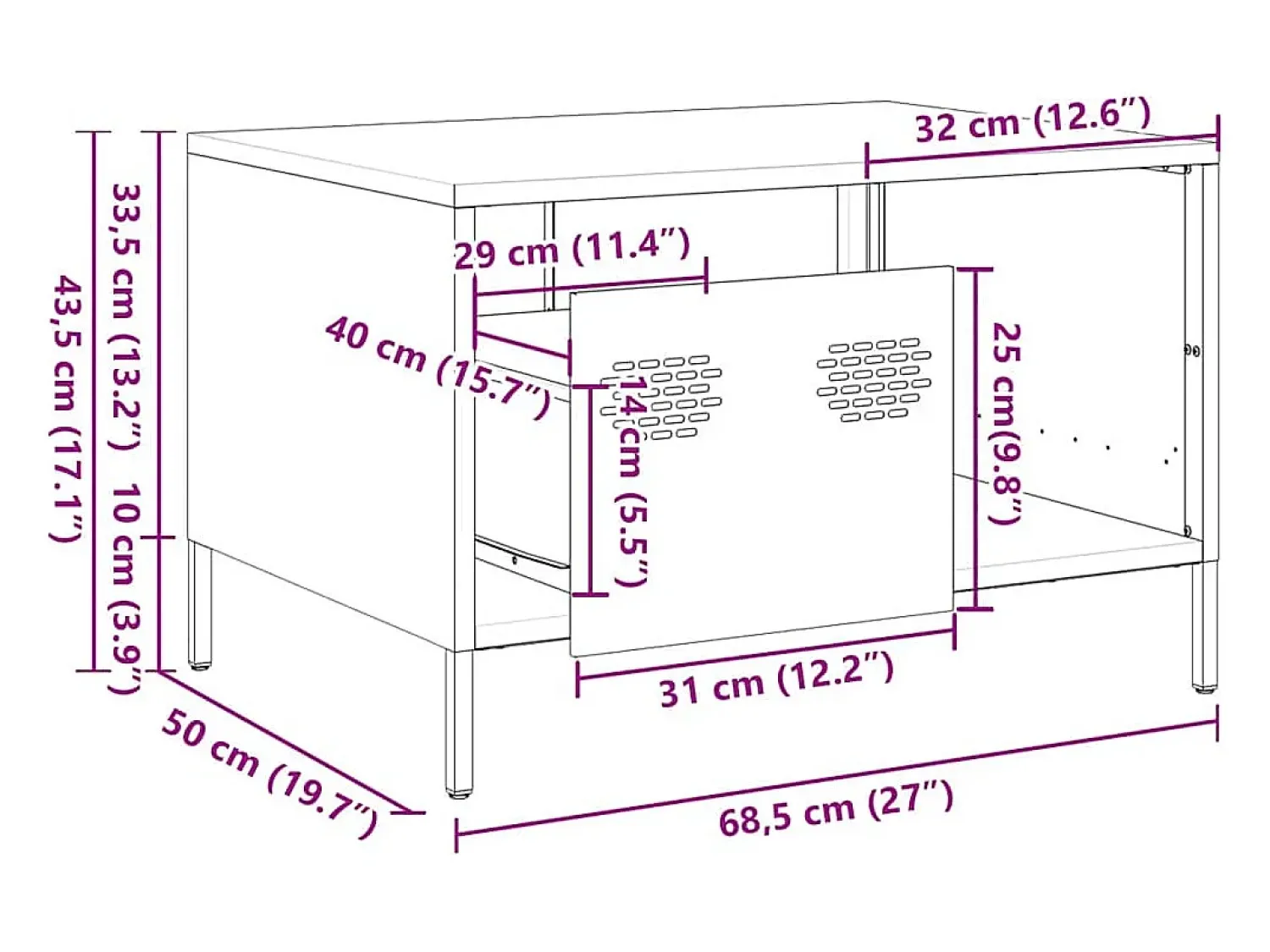 vidaxl Mesa de centro 68,5x50x43,5 cm aço laminado a frio^ Mesa De Centro