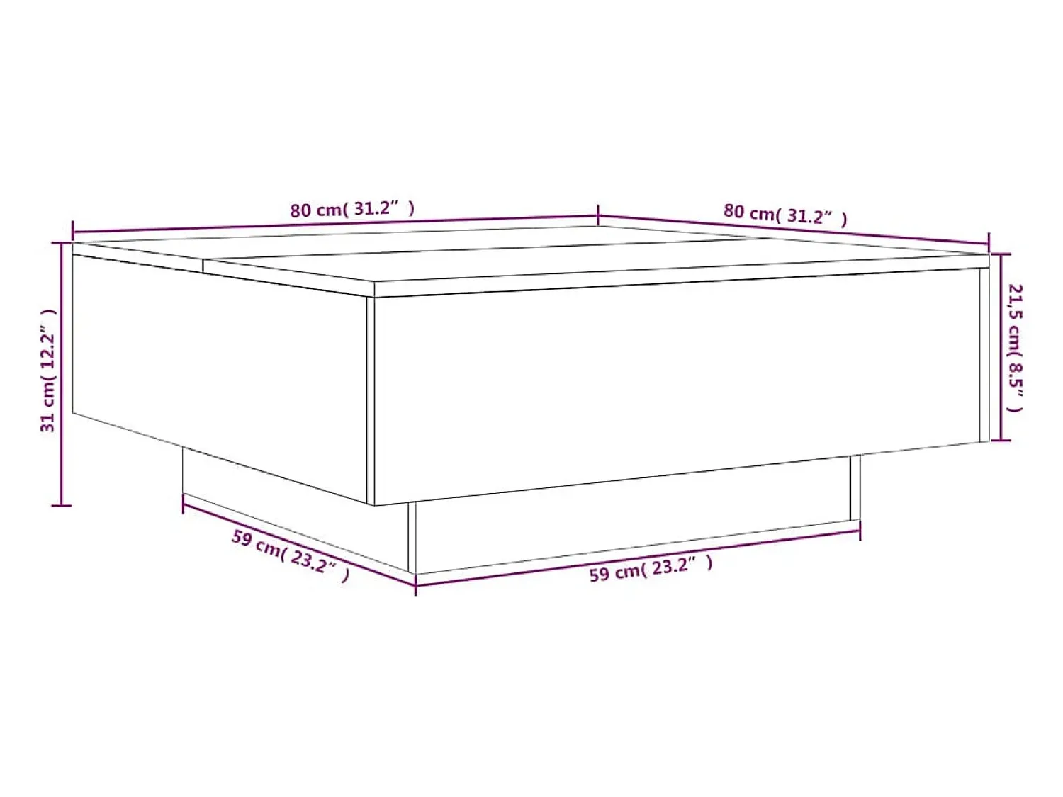 Mesa De Centro|vidaxl Mesa de centro 80x80x31 cm contraplacado sonoma Cinzento