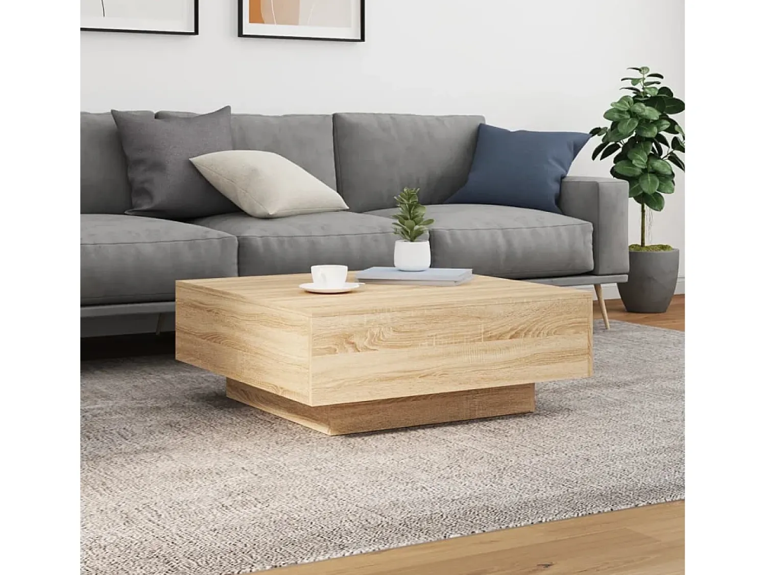 Outlet Mesa de centro 80x80x31 cm contraplacado carvalho sonoma PT467864 Castanho