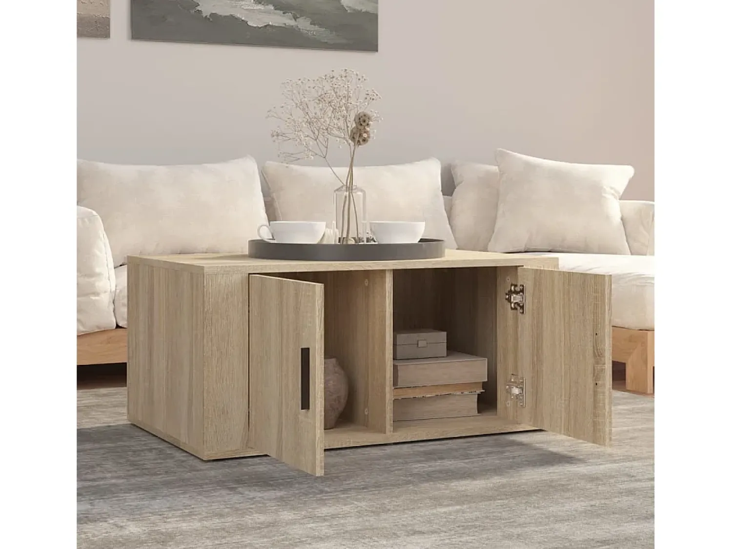 Mesa De Centro| Mesa de centro 80x50x36 cm derivados madeira carvalho sonoma PT181268 Castanho