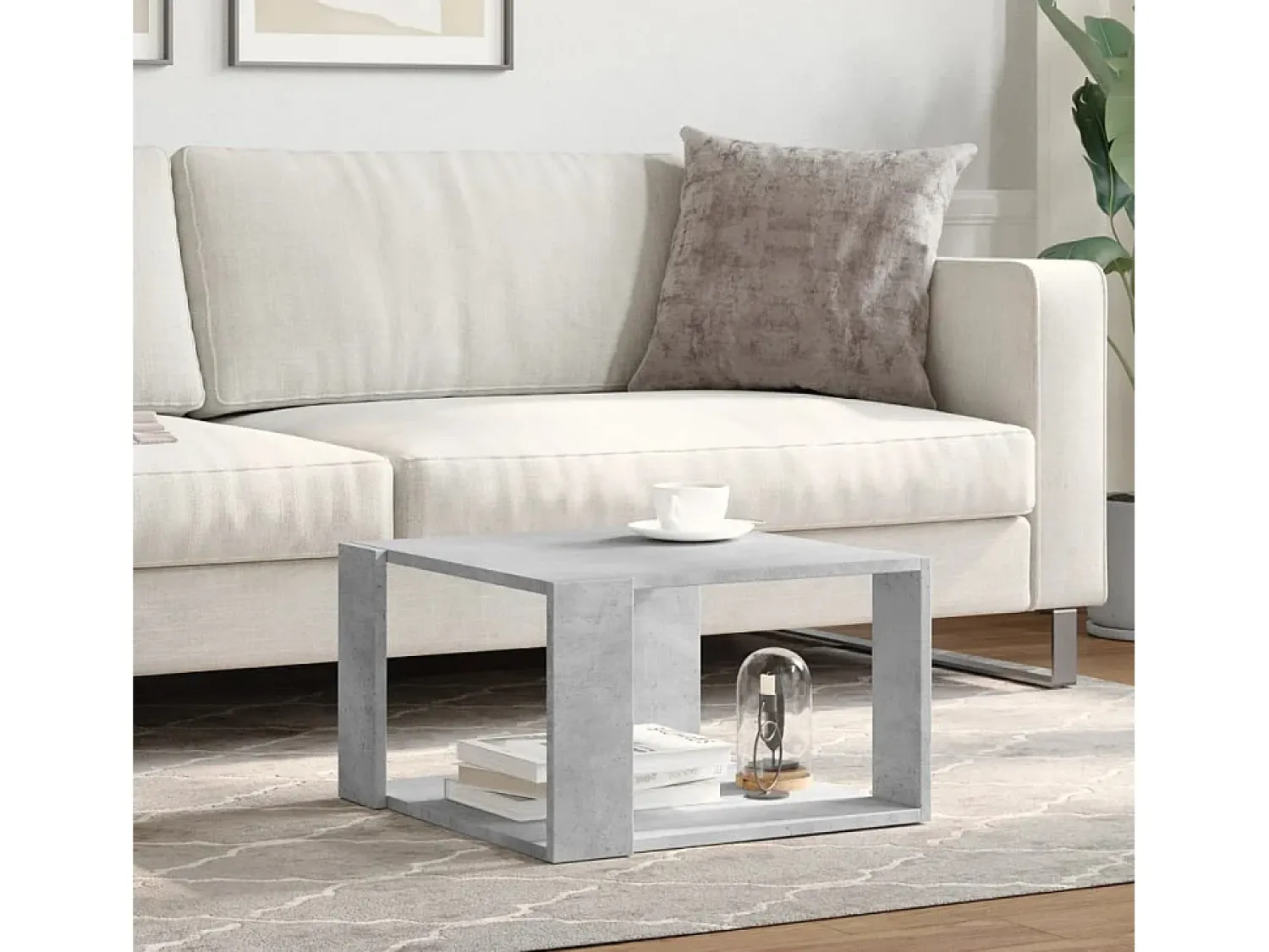 Mesa De Centro| Mesa de centro 51,5x51,5x30 cm derivados madeira cinza-cimento PT662525 Cinzento