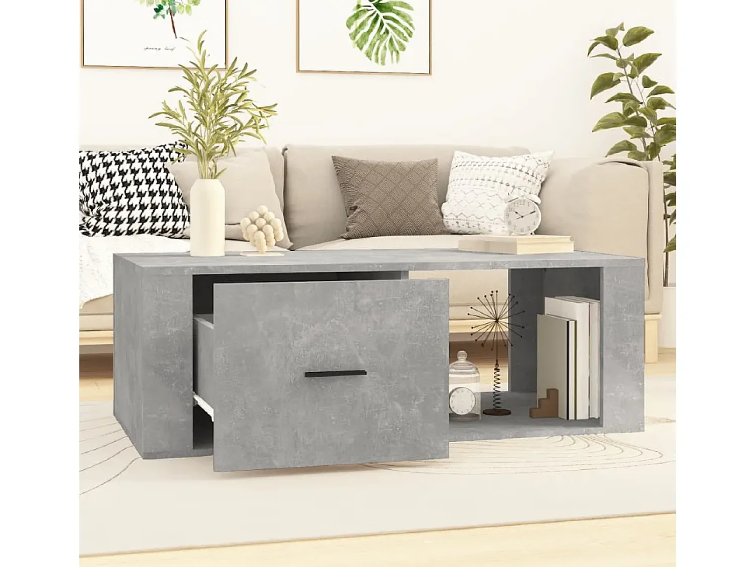 Mesa De Centro* Mesa de centro 100x50,5x35 cm derivados madeira cinza cimento PT549391 Cinzento