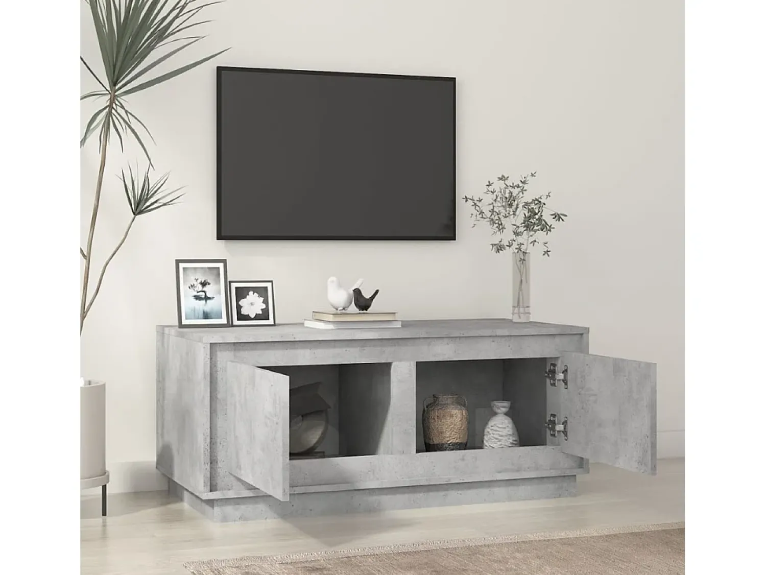 Móvel De Tv* Mesa de centro 102x50x44 cm derivados de madeira cinza cimento PT588766 Cinzento
