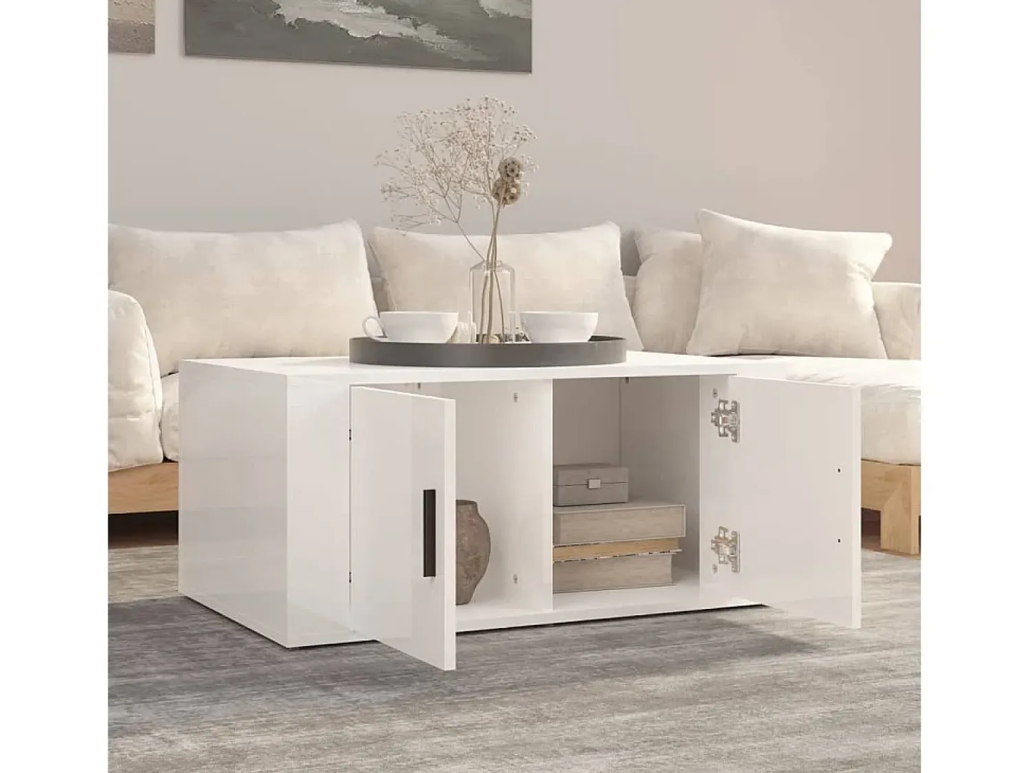 Outlet Mesa de centro 80x50x36 cm derivados madeira brilhante PT480521 Branco
