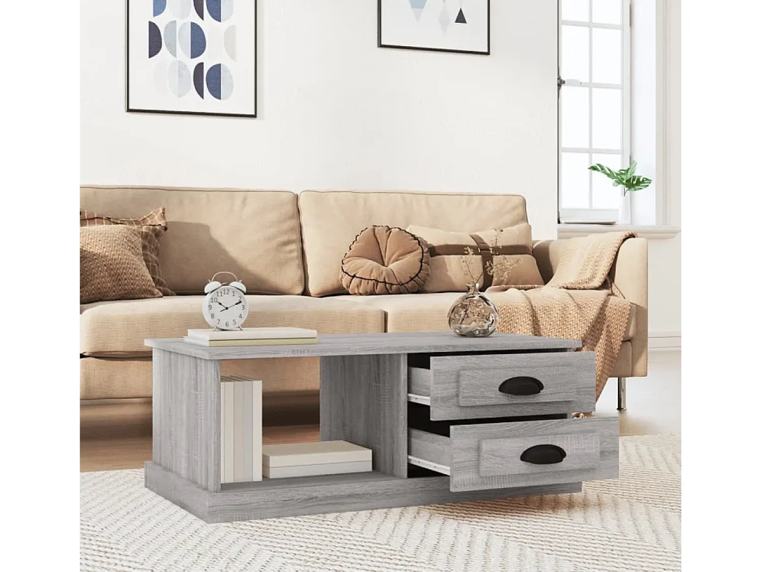 Mesa De Centro* Mesa de centro 90x50x35 cm derivados madeira sonoma PT113742 Cinzento