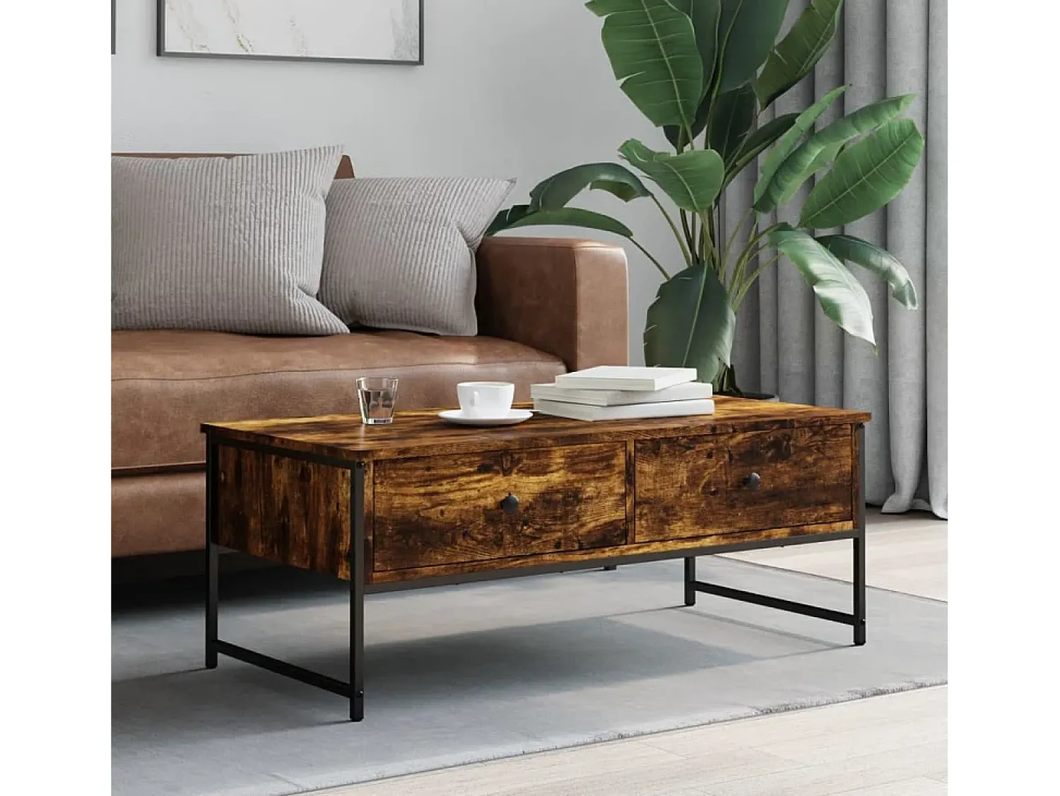 Mesa De Centro| Mesa de centro 101x49x39,5 cm derivados madeira carvalho fumado PT164724 Castanho