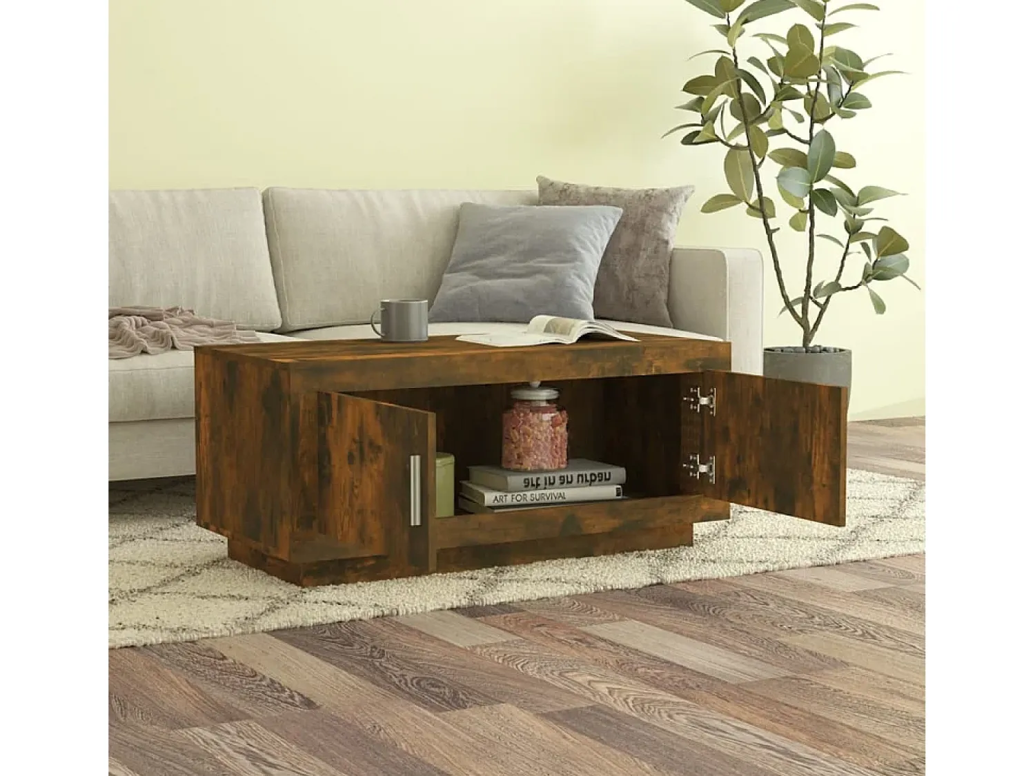 Mesa de centro 102x50x45 cm derivados madeira carvalho fumado PT892878^ Mesa De Centro