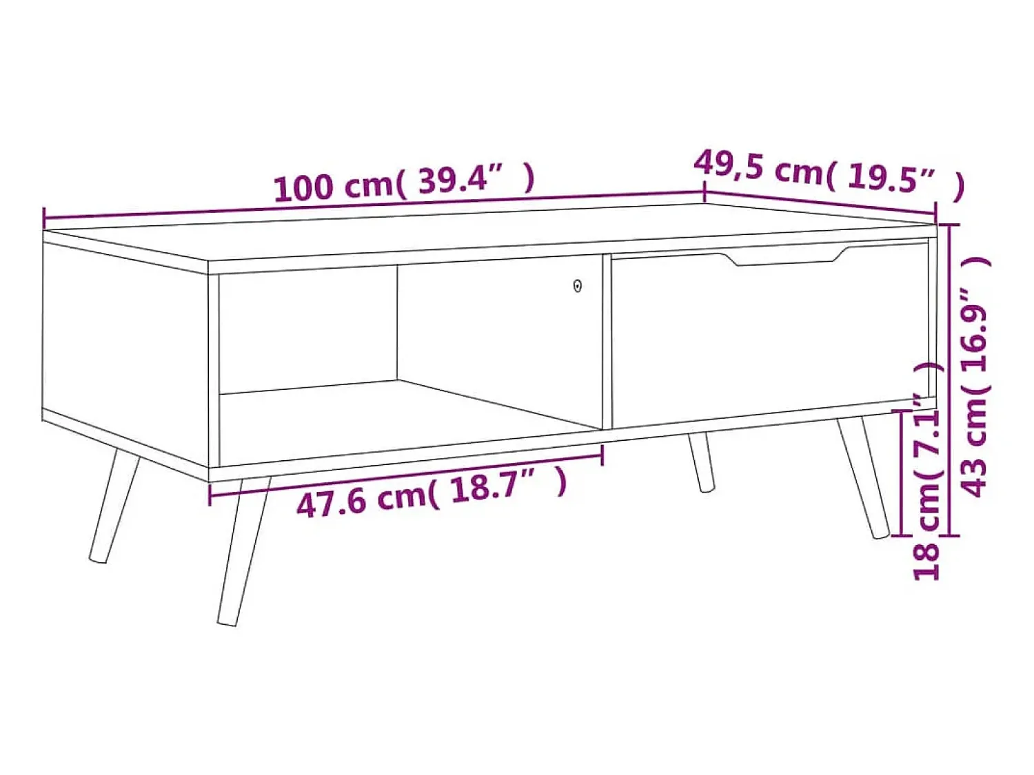 Mesa De Centro*vidaxl Mesa de centro 100x49,5x43 cm derivados de madeira Preto