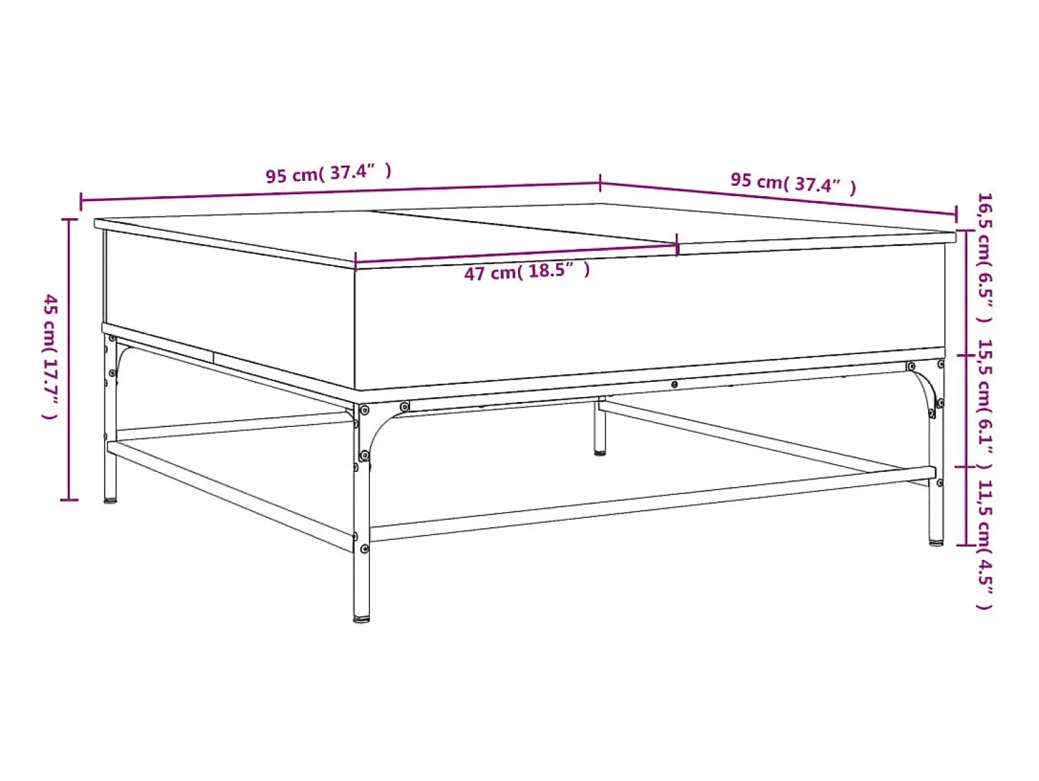 Mesa De Centro|vidaxl Mesa de centro 95x95x45 cm derivados de madeira/metal Preto