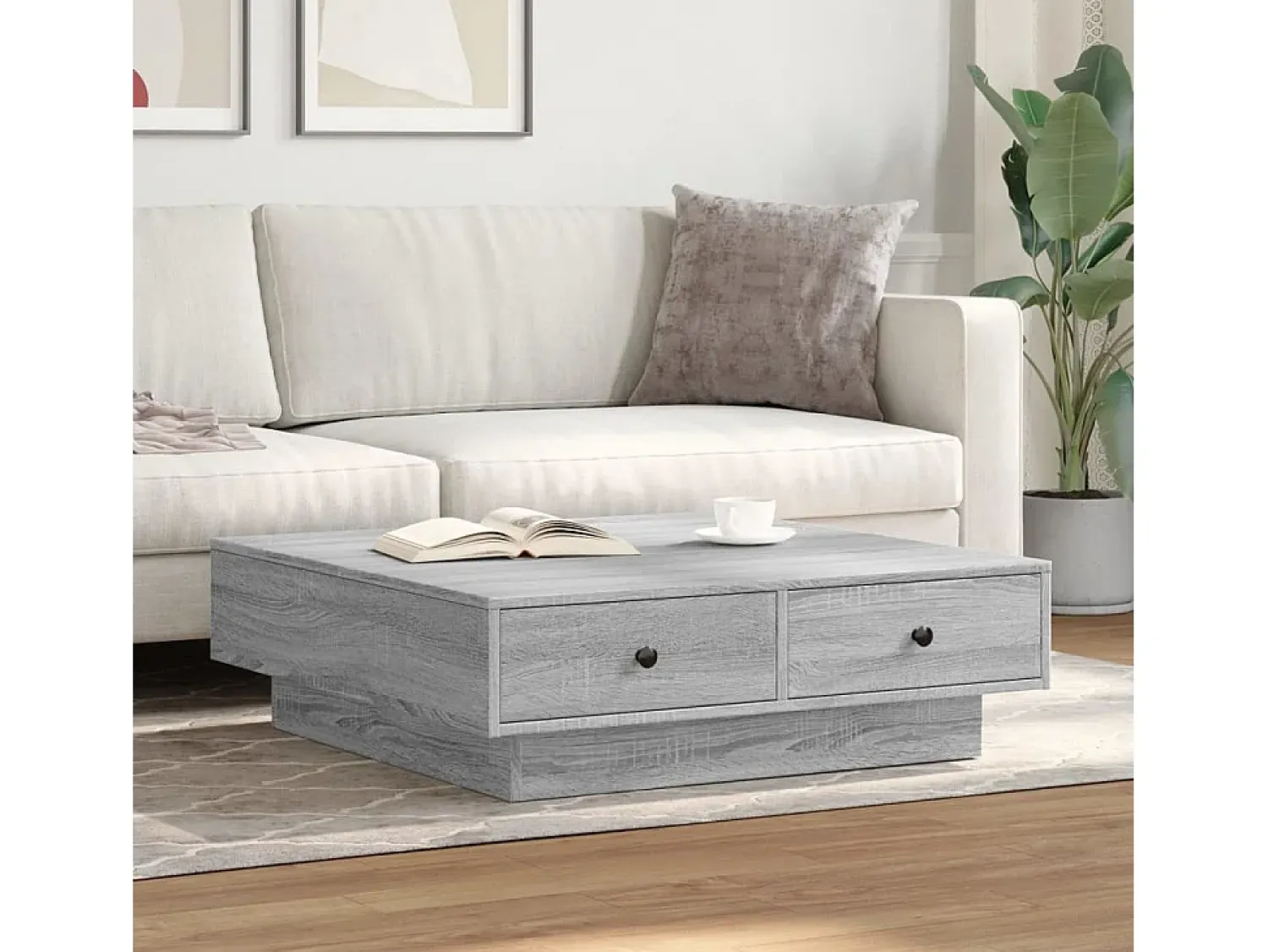 Mesa De Centro| Mesa de centro 90x90x28 cm derivados madeira sonoma PT826784 Cinzento
