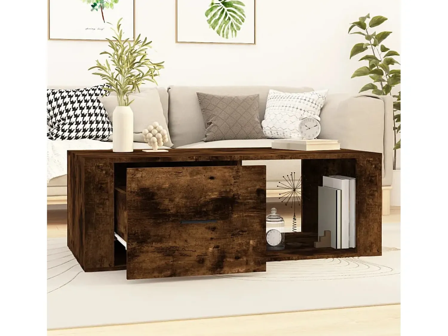 Mesa de centro 100x50,5x35 cm derivados madeira carvalho fumado PT677756^ Mesa De Centro