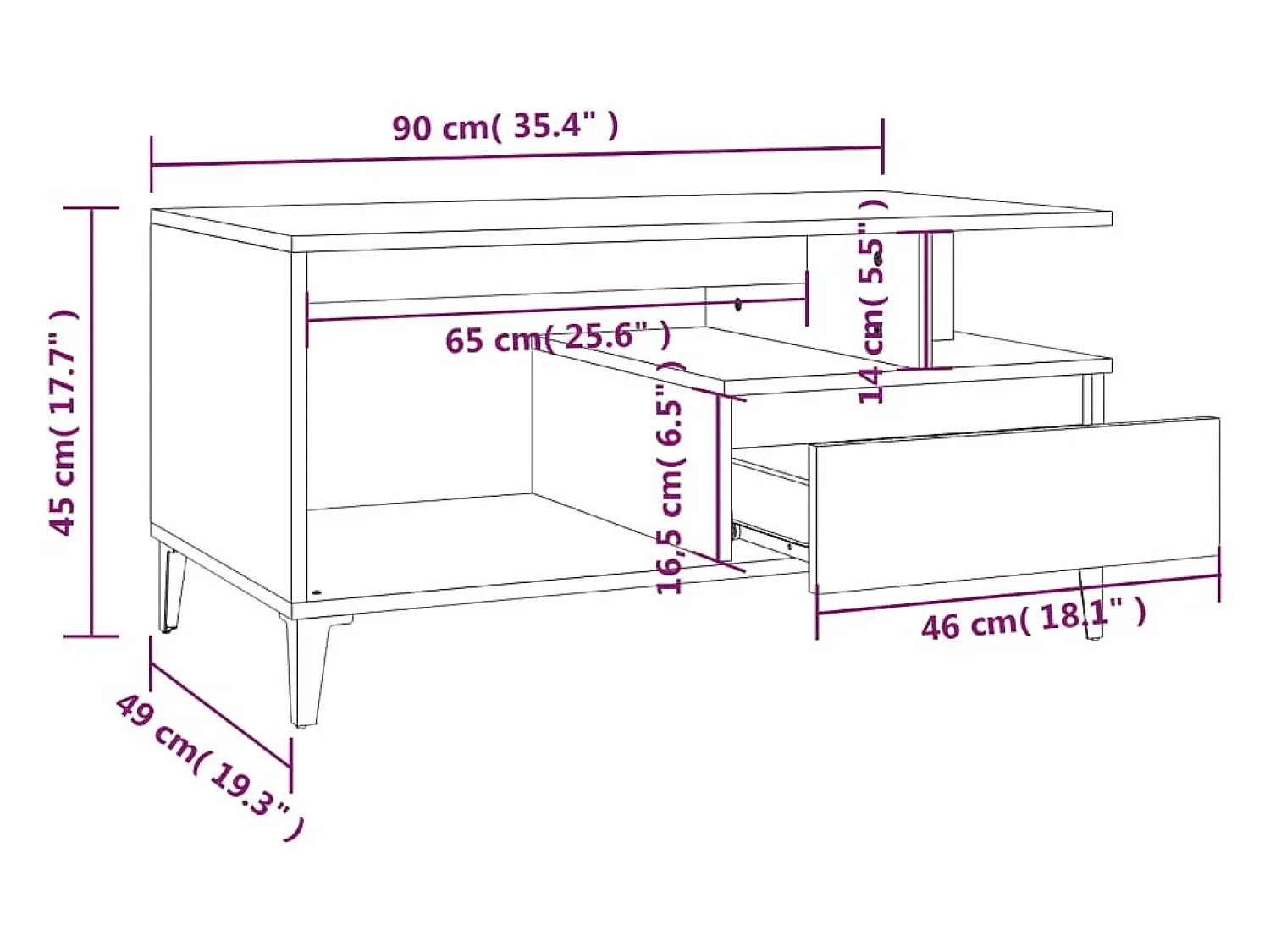 Mesa De Centro*vidaxl Mesa de centro 90x49x45 cm derivados de madeira carvalho sonoma Castanho