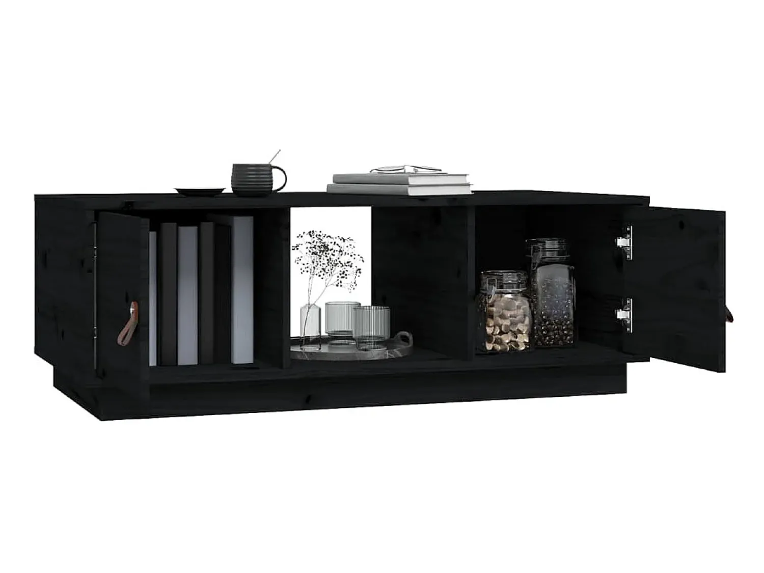 Mesa De Centro| Mesa de centro 100x50x35 cm madeira de pinho maciça PT279322 Preto