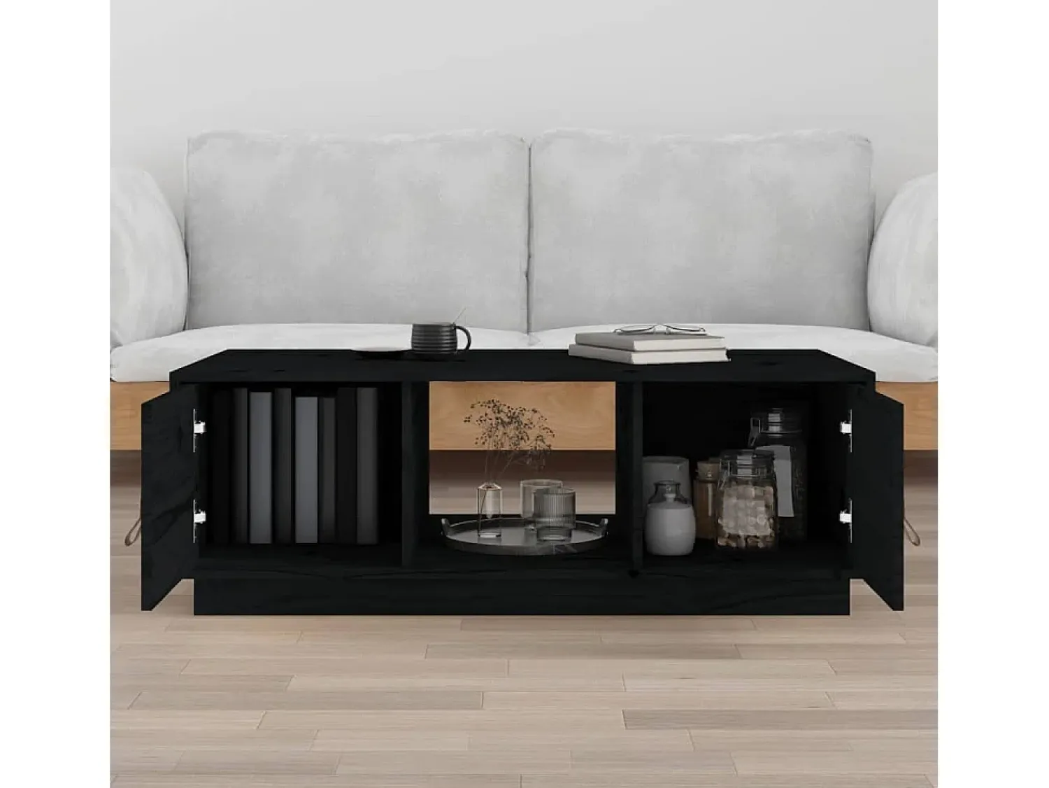 Mesa De Centro| Mesa de centro 100x50x35 cm madeira de pinho maciça PT279322 Preto