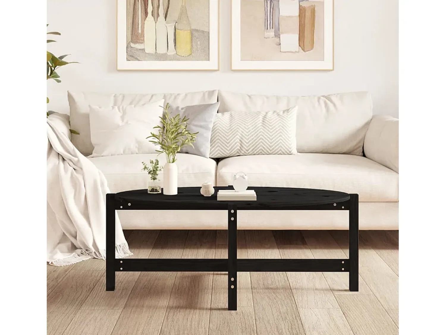 Mesa De Centro| Mesa de centro 118x63x45 cm madeira de pinho maciça PT185658 Preto