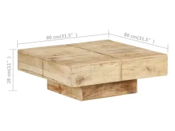 Clearance vidaxl Mesa de centro 80x80x28 cm madeira de mangueira maciça Natural claro