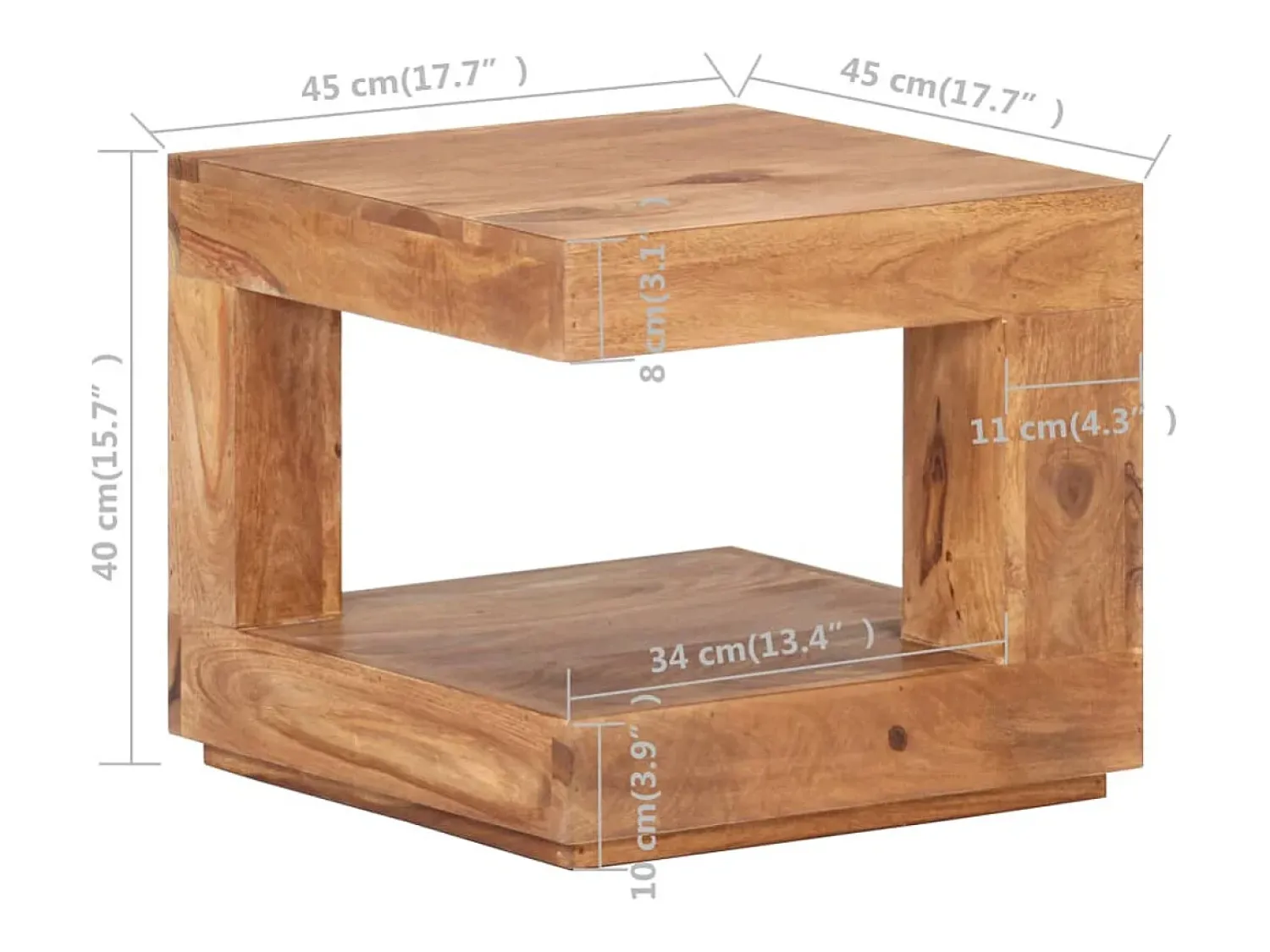 Best vidaxl Mesa de centro 45x45x40 cm madeira de acácia maciça Natural claro