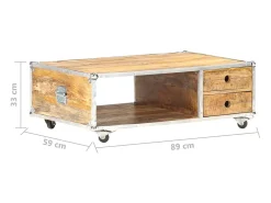Mesa De Centro*vidaxl Mesa de centro 89x59x33 cm madeira de mangueira áspera maciça Natural claro