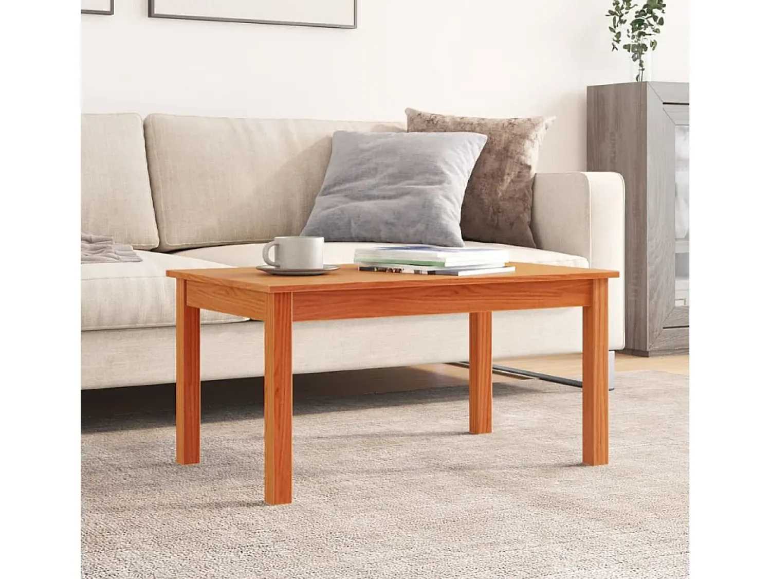 Mesa De Centro* Mesa de centro 80x50x40 cm madeira pinho maciça cera PT890627 Castanho