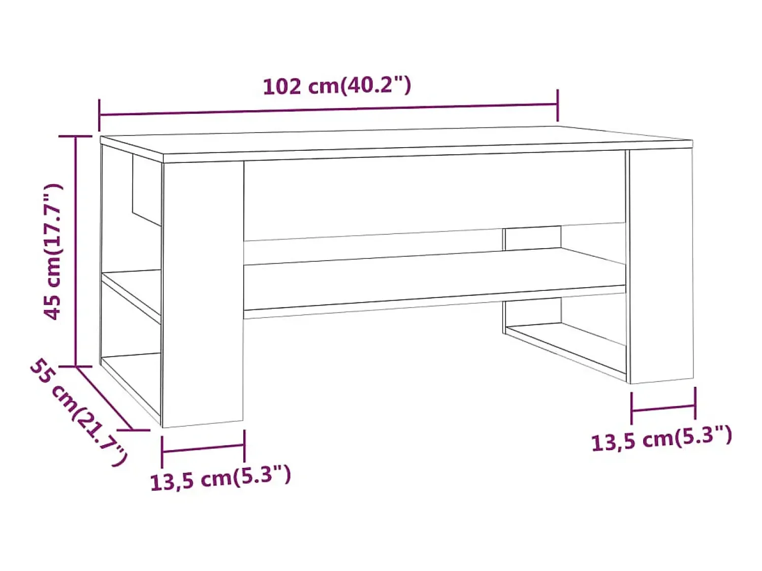 Sale vidaxl Mesa de centro 102x55x45 cm madeira processada carvalho fumado Natural claro