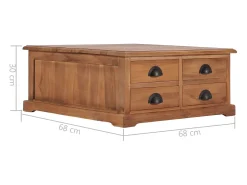 Outlet vidaxl Mesa de centro 68x68x30 cm madeira de teca maciça Natural claro