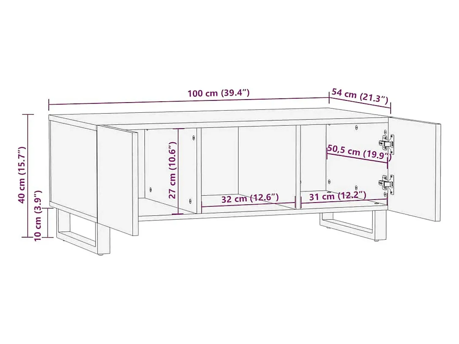 vidaxl Mesa de centro 100x54x40 cm madeira de mangueira maciça^ Mesa De Centro