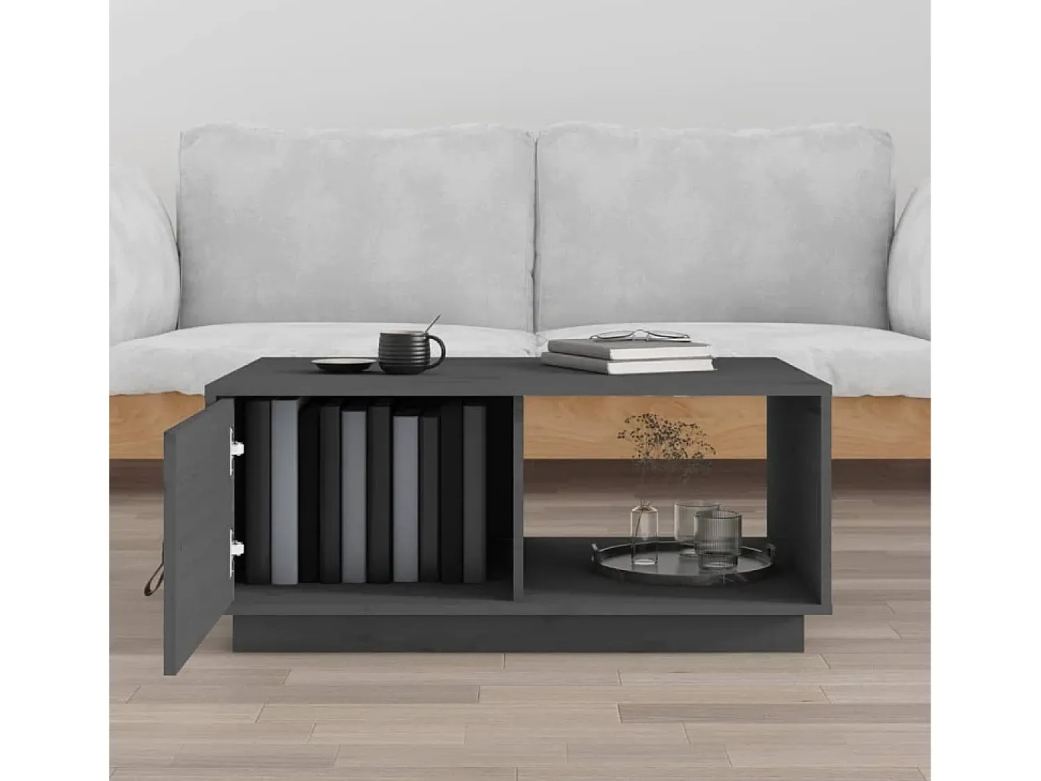 Mesa De Centro* Mesa de centro 80x80x35,5 cm madeira de pinho maciça cinza PT414375 Cinzento