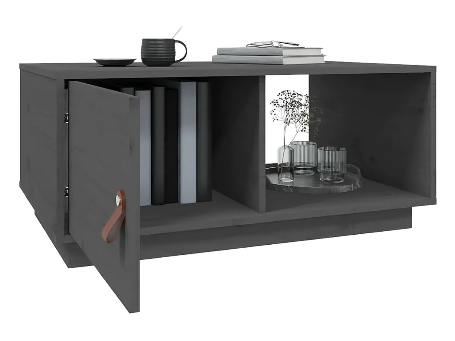Mesa De Centro* Mesa de centro 80x80x35,5 cm madeira de pinho maciça cinza PT414375 Cinzento