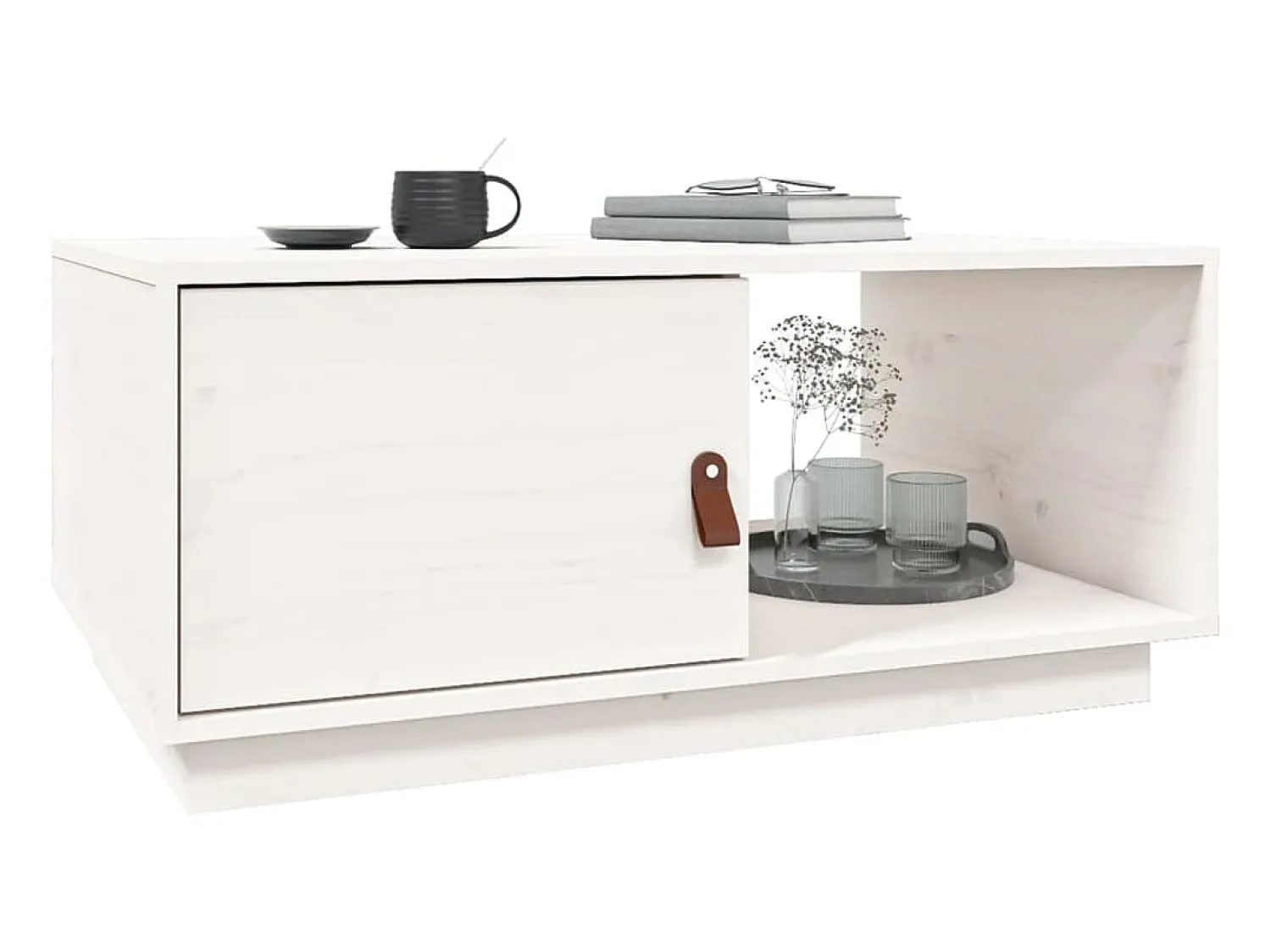 Mesa De Centro| Mesa de centro 80x80x35,5 cm madeira de pinho maciça PT569586 Branco
