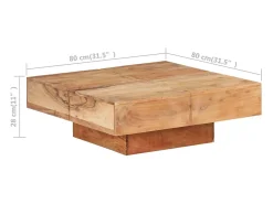vidaxl Mesa de centro 80x80x28 cm madeira de acácia maciça^ Mesa De Centro