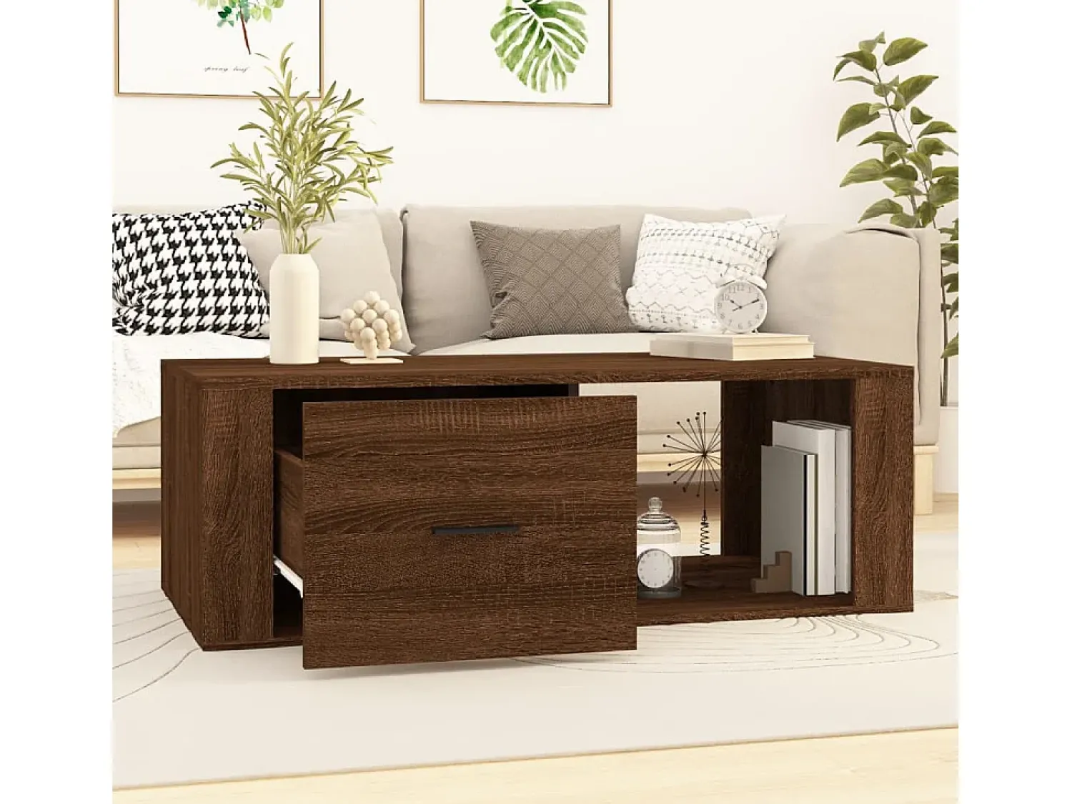Mesa De Centro| Mesa de centro 100x50,5x35 derivados madeira carvalho PT301551 Castanho
