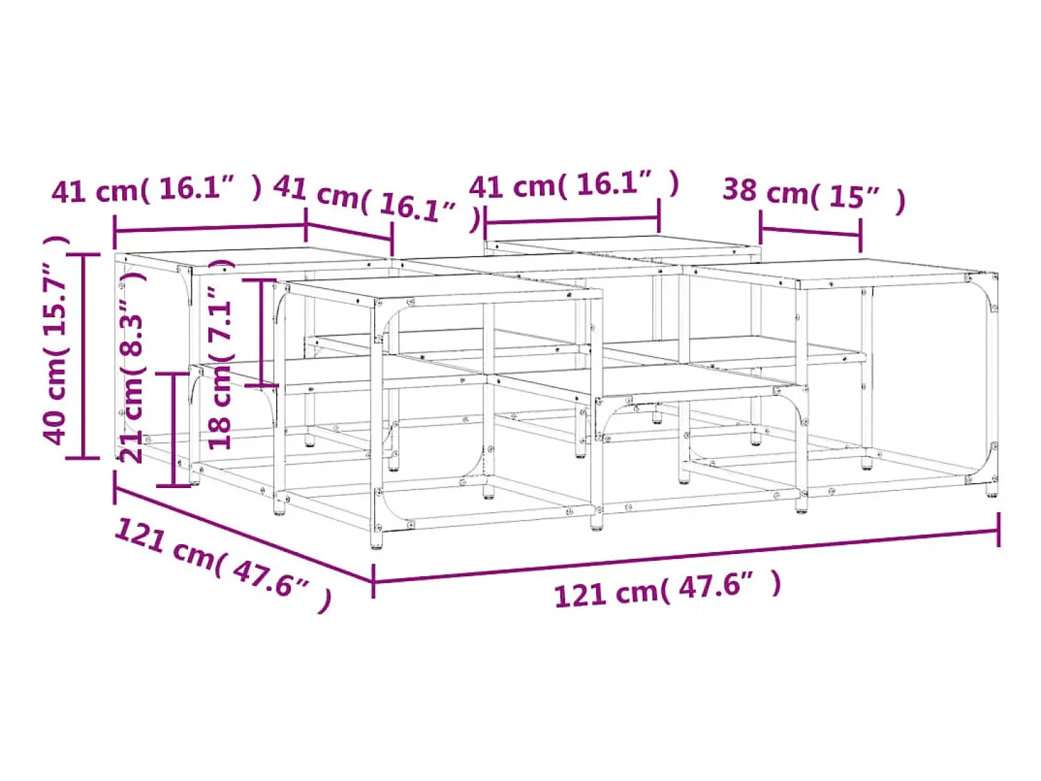 vidaxl Mesa de centro 121x121x40 derivados de madeira carvalho sonoma^ Mesa De Centro