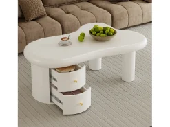 Mesa De Centro*Hauss Spole Mesa de centro 97x64x42cm com tampo em forma de nuvem e 2 gavetas, lacada a Branco