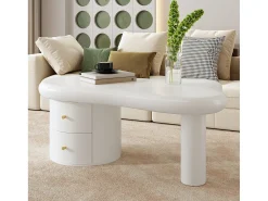 Mesa De Centro*Hauss Spole Mesa de centro 97x64x42cm com tampo em forma de nuvem e 2 gavetas, lacada a Branco