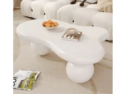 Mesa De Centro|Hauss Spole Mesa de centro 95x62,5x32cm com tampo em forma de nuvem e 3 pés grossos, LED incluído, branca Branco