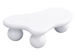 Mesa De Centro|Hauss Spole Mesa de centro 95x62,5x32cm com tampo em forma de nuvem e 3 pés grossos, LED incluído, branca Branco