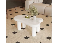 Mesa De Centro*Hauss Spole Mesa de centro 98x65,5x40cm com tampo em forma de nuvem e 4 pés grossos, 1 gaveta e LED incluído, branca Branco