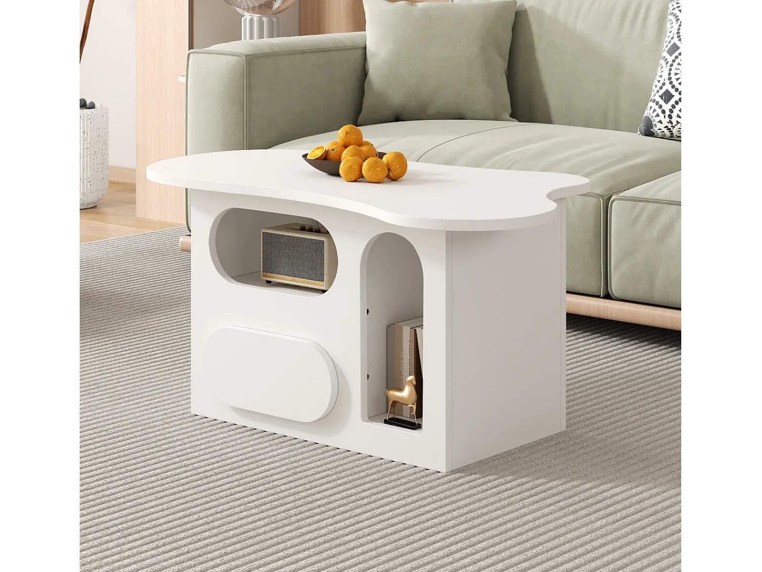 Mesa De Centro*Hauss Spole Mesa de centro 97x45x43,5cm com tampo em forma de nuvem, espaço de armazenamento aberto, branca Branco
