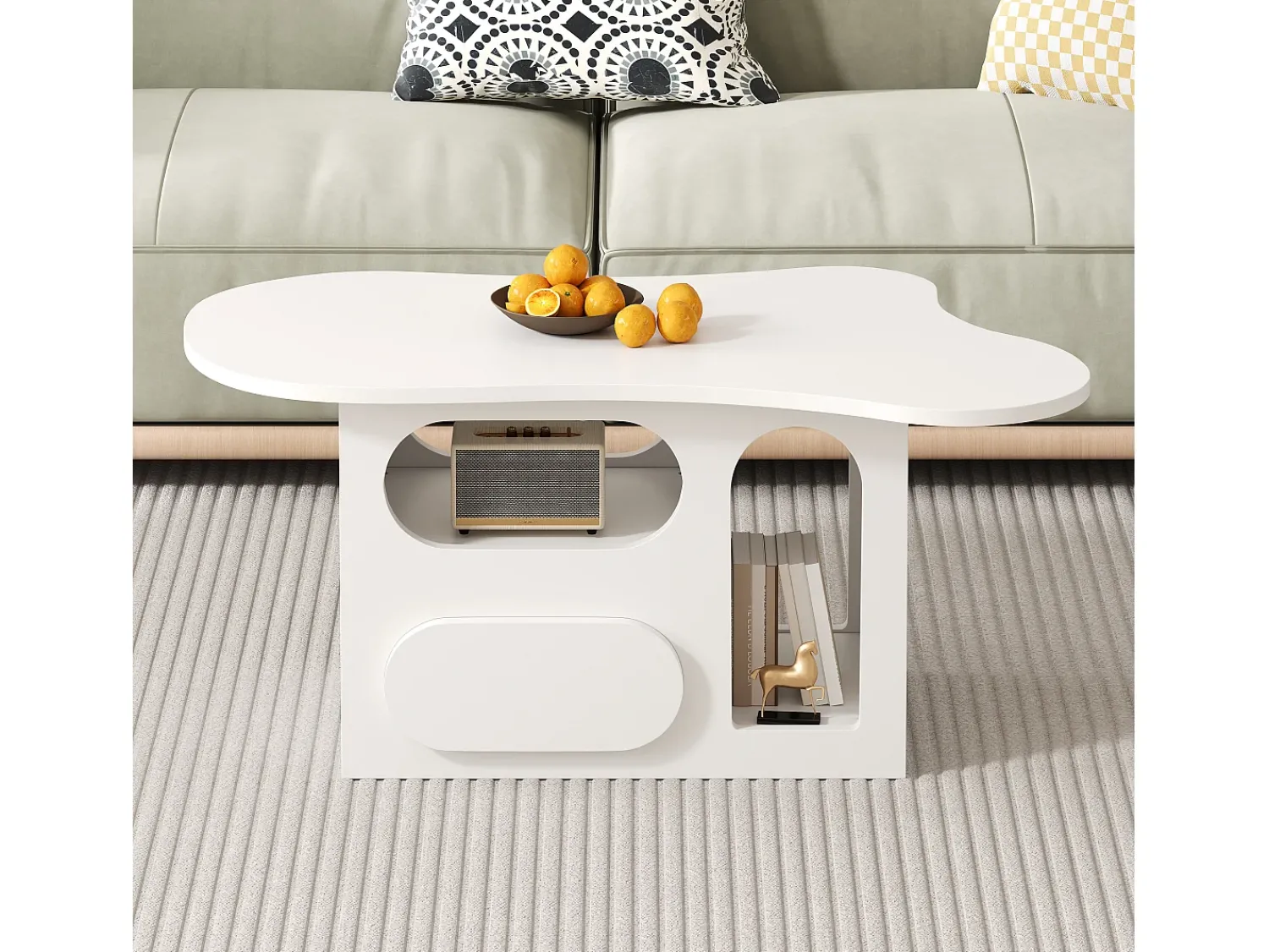 Mesa De Centro*Hauss Spole Mesa de centro 97x45x43,5cm com tampo em forma de nuvem, espaço de armazenamento aberto, branca Branco