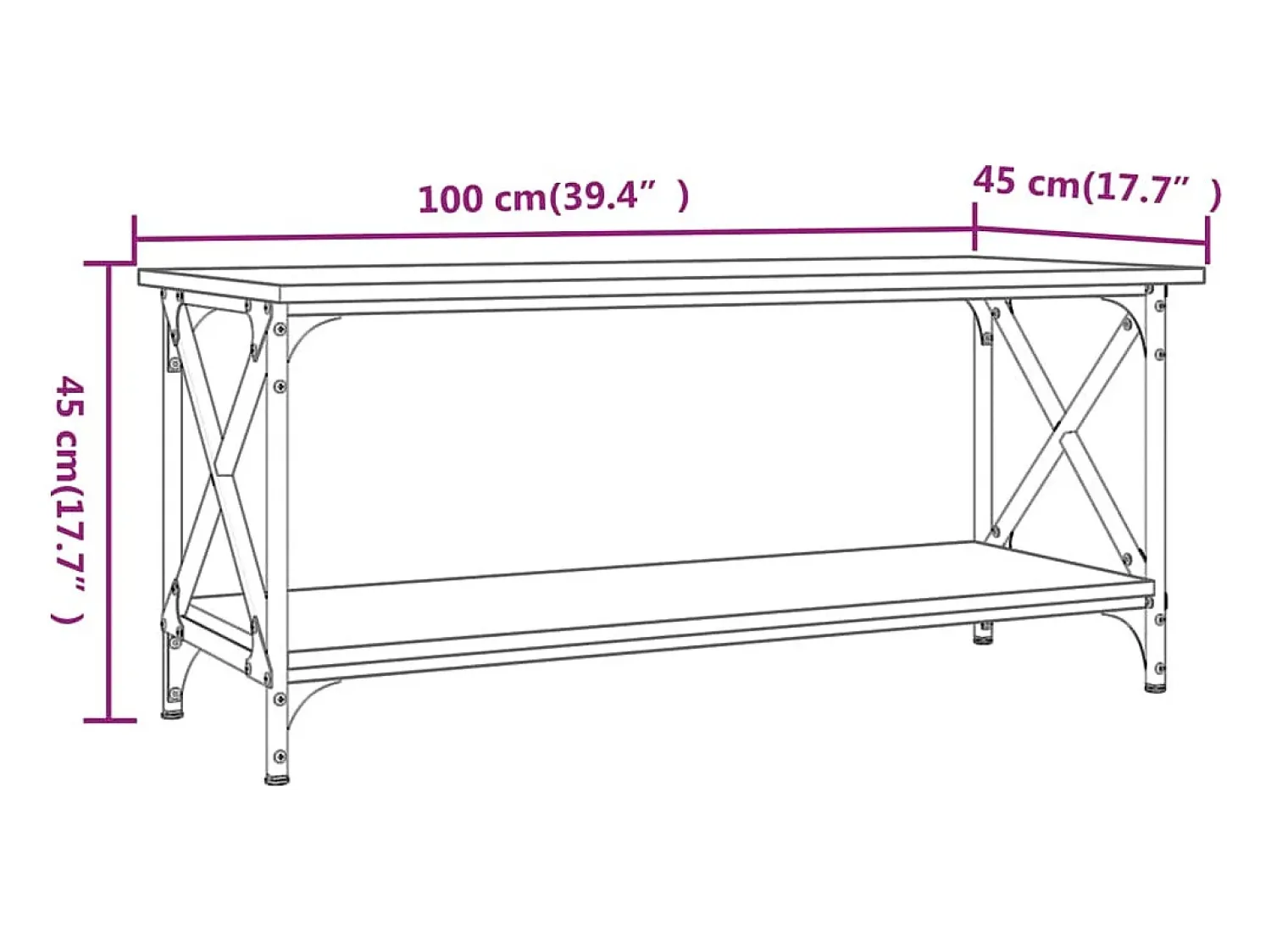 Mesa De Centro*vidaxl Mesa de centro 100x45x45cm derivados madeira/ferro cinza sonoma Cinzento