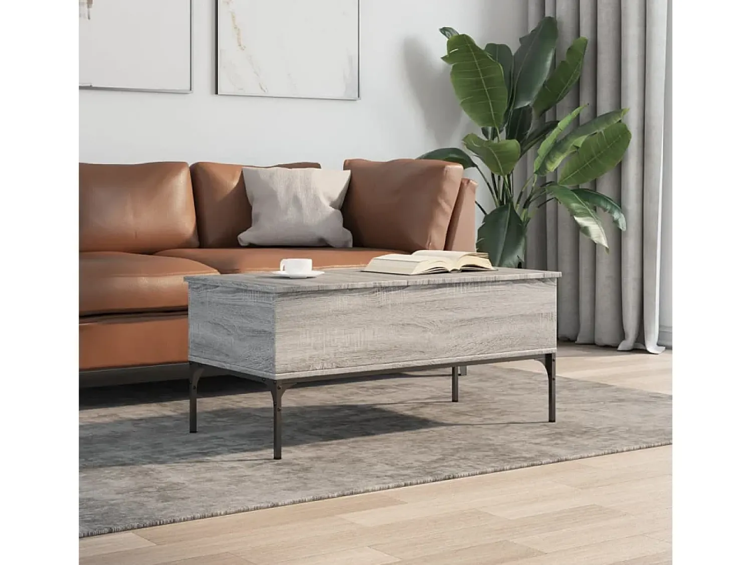 Mesa De Centro* Mesa de centro 100x50x45cm derivados madeira/metal cinza sonoma PT389963 Cinzento
