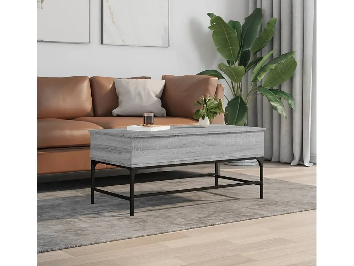 Mesa De Centro| Mesa de centro 100x50x45cm derivados madeira/metal cinza sonoma PT627898 Cinzento