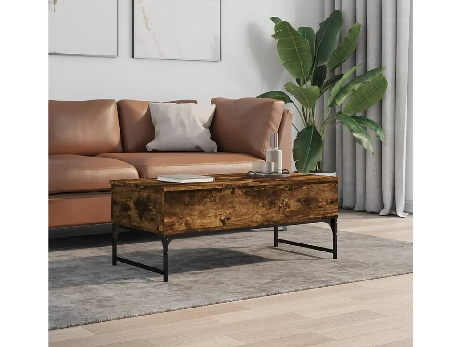Mesa De Centro| Mesa de centro 100x50x40cm deriv. madeira/metal carvalho fumado PT583938 Castanho
