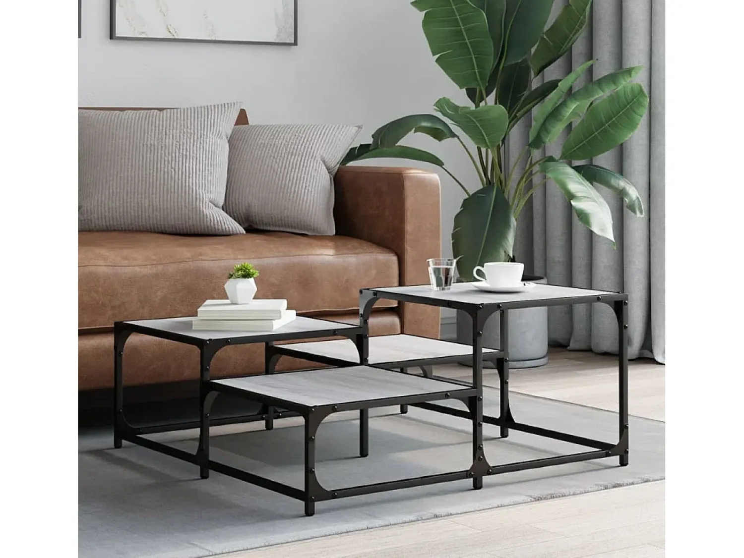 Mesa De Centro* Mesa de centro 87,5x87,5x40cm derivados de madeira cinza sonoma PT668101 Cinzento